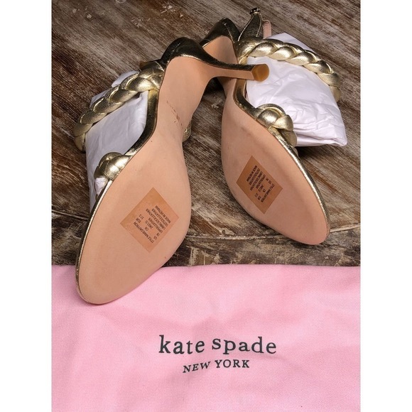 Kate Spade Saffron Heel Slingback Antique Gold Metallic Leather NEW 7 US - Picture 6 of 9
